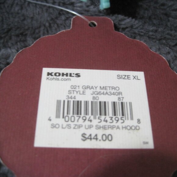 SO Faux Fur Gray/Green Trim Metro Zip Up Jacket With Sherpa Hood Size X-Large - Picture 7 of 9